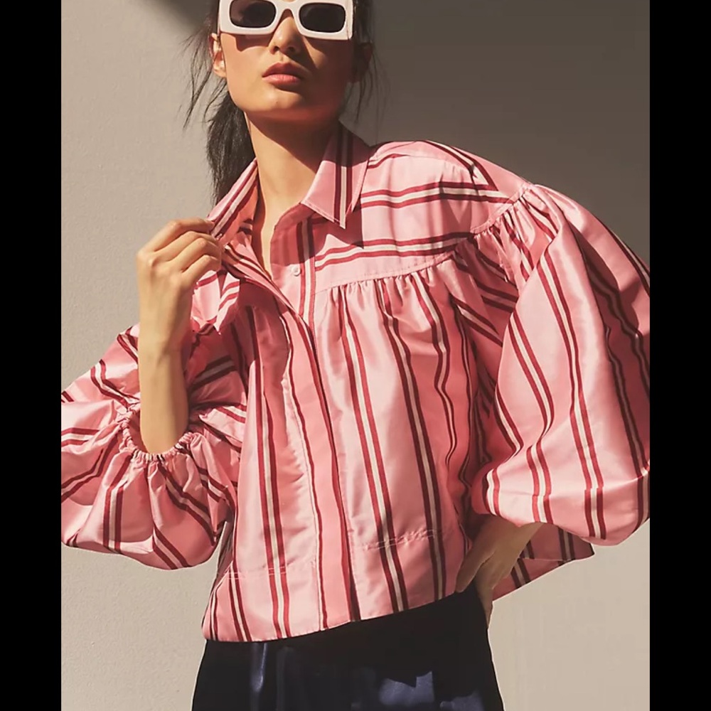 ISO Pernille Rosenkilde Puff-Sleeve Cropped Buttondown Shirt